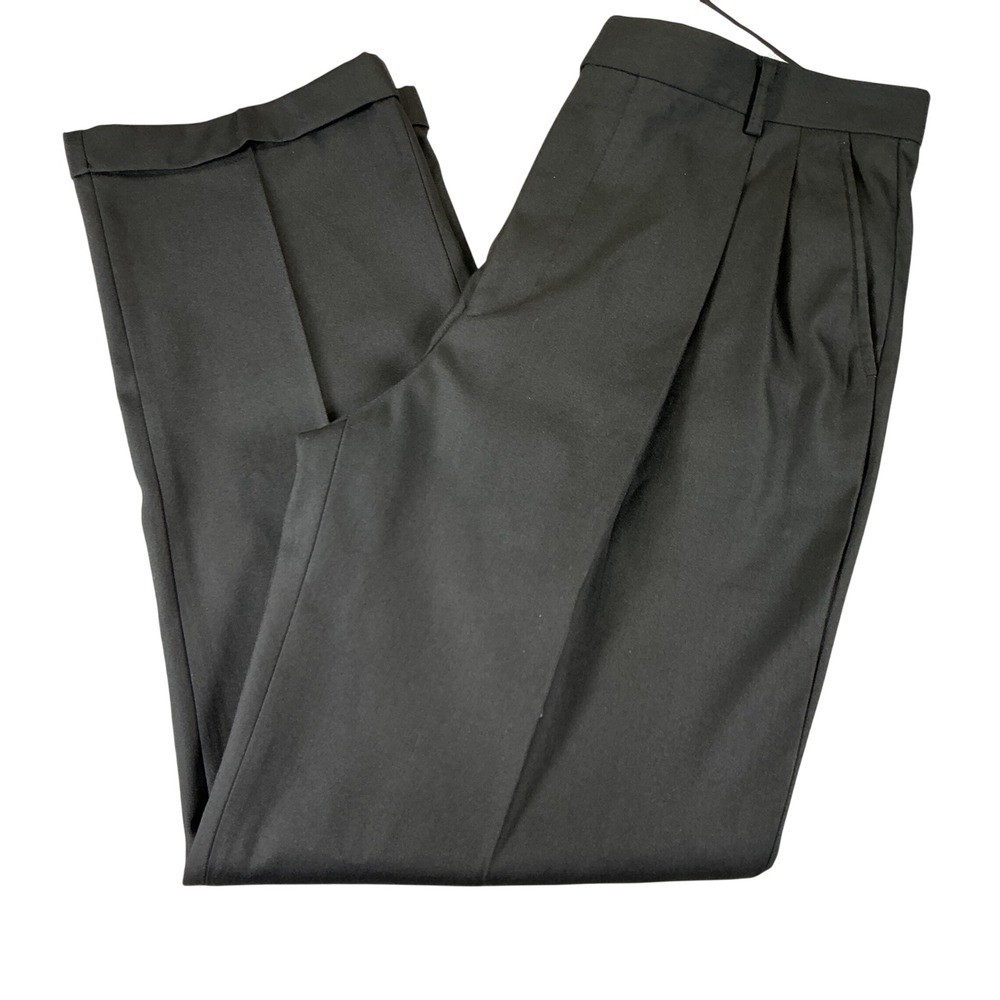 Eddie Domani Mens Dress Pants 38x32 Black Pleated Wool Blend‎ Classic Cuffed